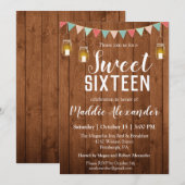 Invitation Rustic Mason Jar Lights Sweet 16 Anniversaire Fête (Devant / Derrière)