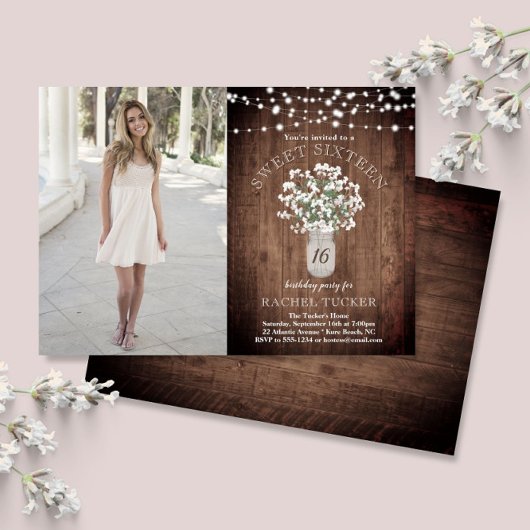 Invitation Rustic Mason Jar Lights Sweet 16 Anniversaire Phot