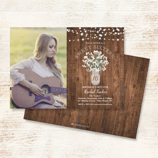 Invitation Rustic Mason Jar Lights Sweet 16 Anniversaire Phot