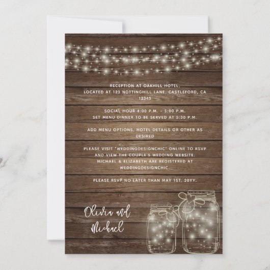 Invitation Rustic Mason Jar Lumières Photo Collage Mariage (Dos)