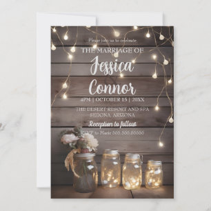 Invitation Rustic Mason Jar Mariage Wood Barn Arrière - plan