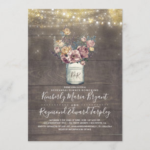 Invitation Rustic Mason Jar Mauve et dîner de répétition d'or