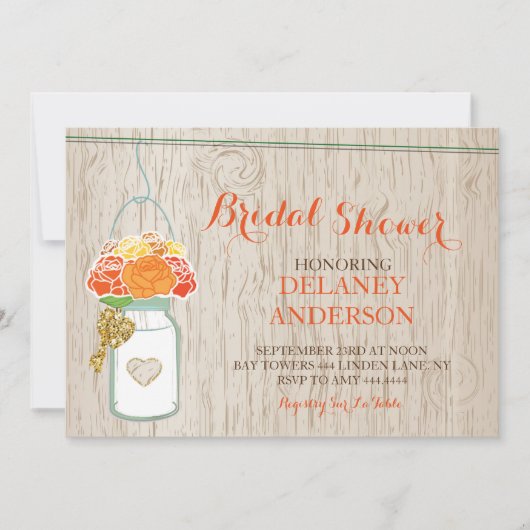 Invitation Rustic Mason Jar Parties scintillant d'automne Fêt (Devant)