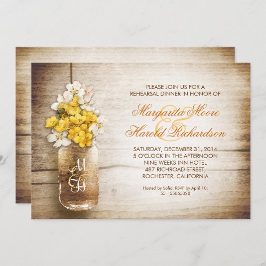 Invitation rustic mason jar rehearsal (Devant / Derrière)