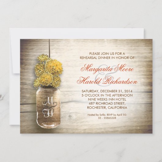 Invitation rustic mason jar rehearsal (Devant)