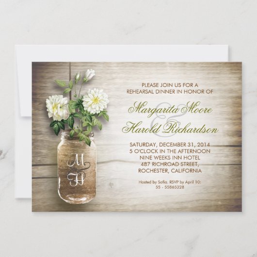 Invitation rustic mason jar rehearsal (Devant)