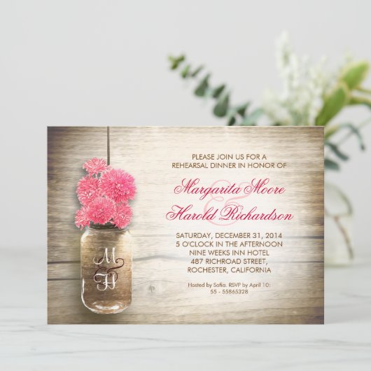 Invitation rustic mason jar rehearsal (Debout devant)