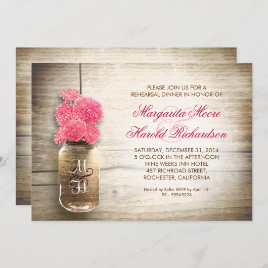 Invitation rustic mason jar rehearsal (Devant / Derrière)