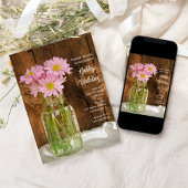 Invitation Rustic Mason Jar Rose Daisées Nacre Fête d'anniver