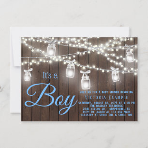 Invitation Rustic Mason Jar String Light Baby Boy Show