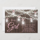 Invitation Rustic Mason Jar String Light Baby Girl Douche Inv (Devant)
