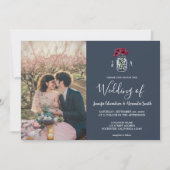 Invitation Rustic Mason jarre marine bleu monogramme photo Ma (Devant)