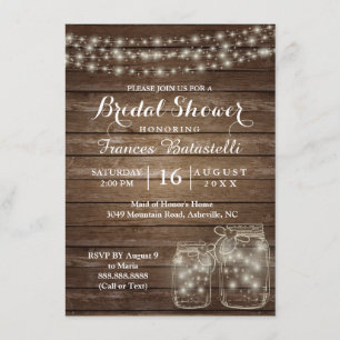 Invitation Rustic Mason Jars Fête des mariées Mariage