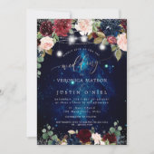 Invitation Rustic Mason Jars Minuit Ciel Bourgogne Fleurs (Devant)