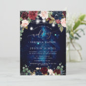 Invitation Rustic Mason Jars Minuit Ciel Bourgogne Fleurs (Debout devant)