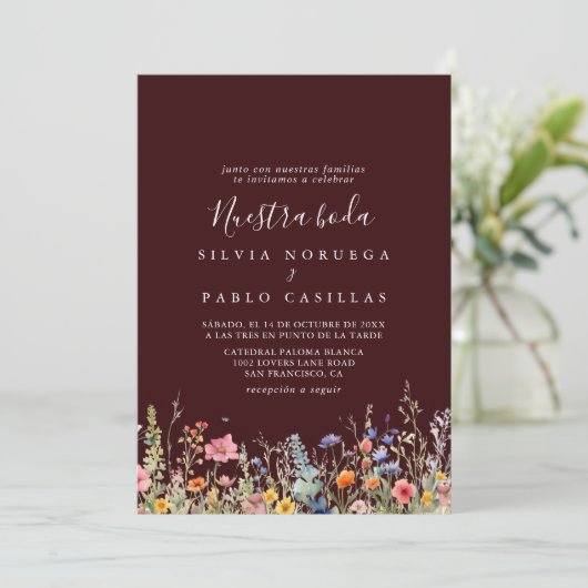 Invitation Rustic Meadow Botanical Nuestra Boda Wedding (Debout devant)