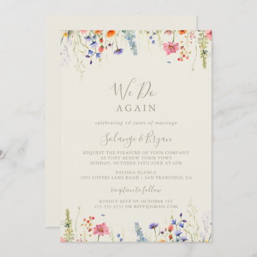 Invitation Rustic Meadow Botanical We Do Again Vow Renewal (Devant / Derrière)