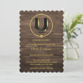 Invitation Rustic Met Gold Heart Monogramme Famille Baby show (Debout devant)