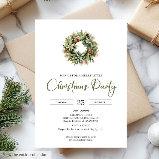 Invitation Rustic Minimal Sage Ivory Christmas Wreath