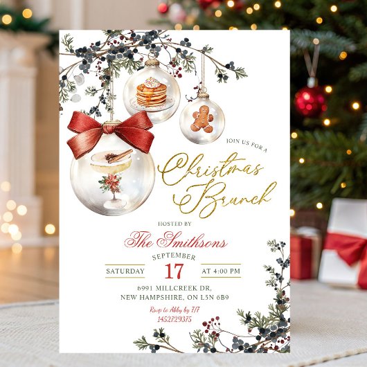 Invitation Rustic Minimalist Baubles Christmas Brunch