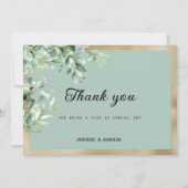 Invitation Rustic mint gold eucalyptus olive leaves Thank You (Devant)