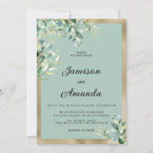 Invitation Rustic mint gold eucalyptus olive leaves Wedding (Devant)