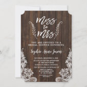 Invitation Rustic Miss À Mme Wood Lace Fête des mariées (Devant)