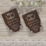 Invitation Rustic Miss À Mme Wood Lace Fête des mariées<br><div class="desc">Design rustique et tendance avec écriture manuscrite "Miss to Mrs" avec feuilles stylisés,  écriture de brosse moderne,  coins dentelles,  sur arrière - plan en bois ancien. Utilisez l'outil Personnaliser pour ajouter vos informations. Pour les articles correspondants,  s'il vous plaît,  visitez ma collection de Fêtes des mariées.</div>