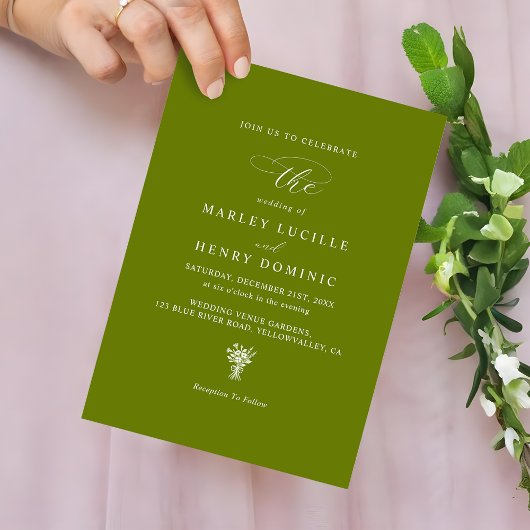 Invitation Rustic Modern Bright Olive Green Wedding