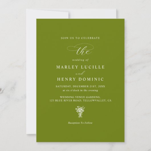Invitation Rustic Modern Bright Olive Green Wedding (Devant)