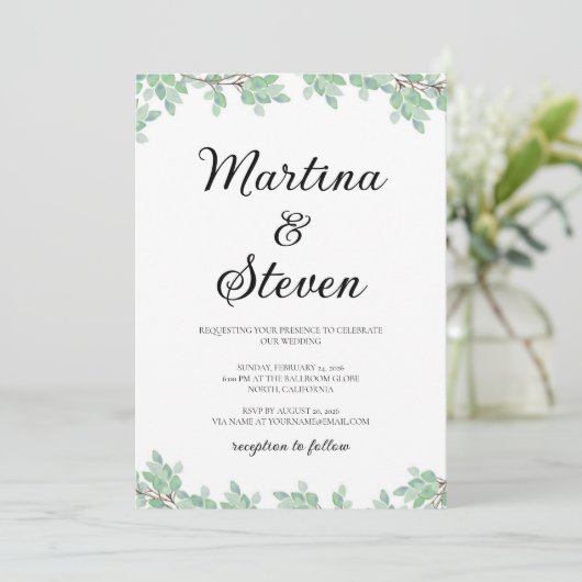 Invitation Rustic Modern Eucalyptus Greenery Wedding (Debout devant)