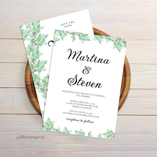 Invitation Rustic Modern Eucalyptus Greenery Wedding