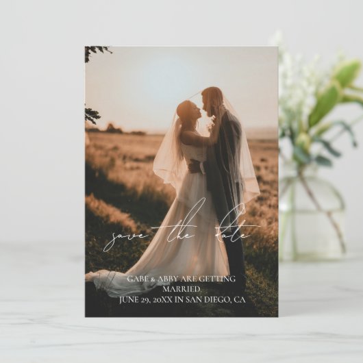 Invitation Rustic Modern Script Mariage Photo Enregistrer la (Debout devant)