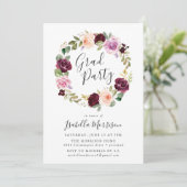 Invitation Rustic Moody Floral Wreath Graduation Party (Debout devant)