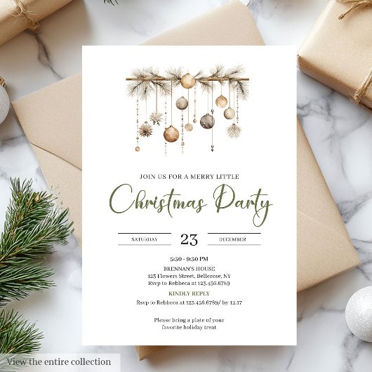 Invitation Rustic Moss Green Beige Nordic Christmas Party
