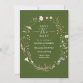 Invitation Rustic Moss Green Boho Fleur sauvage Enregistrer l (Devant)