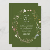 Invitation Rustic Moss Green Boho Fleur sauvage Enregistrer l (Devant / Derrière)