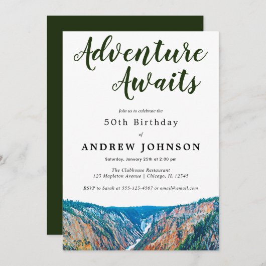 Invitation Rustic Mountain Adventure attend la fête d'anniver (Devant / Derrière)