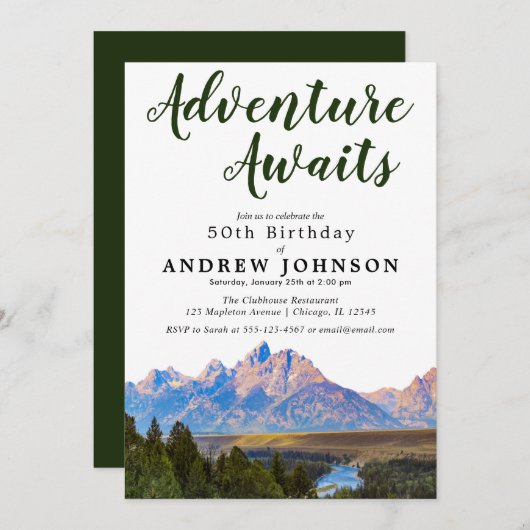 Invitation Rustic Mountain Adventure attend la fête d'anniver (Devant / Derrière)