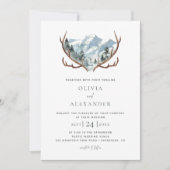 Invitation Rustic Mountain Antlers Code QR Mariage (Devant)