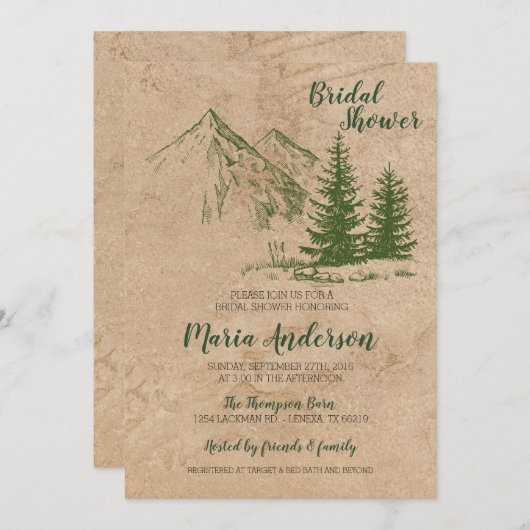 Invitation Rustic Mountain Bridal Showback (Devant / Derrière)