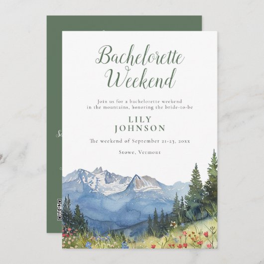 Invitation Rustic Mountain Camp Randonnée Bachelorette Week-e (Devant / Derrière)