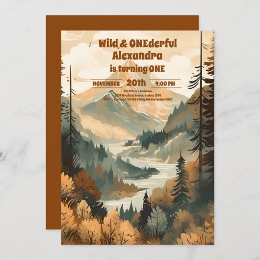 Invitation Rustic Mountain Forest À feuillage persistant 1er  (Devant / Derrière)
