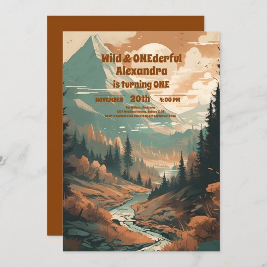 Invitation Rustic Mountain Forest À feuillage persistant 1er  (Devant / Derrière)