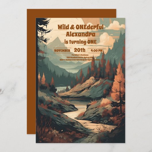 Invitation Rustic Mountain Forest À feuillage persistant 1er (Devant / Derrière)