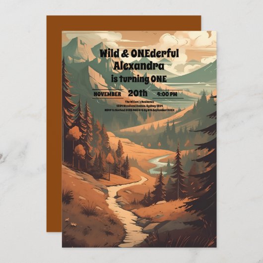 Invitation Rustic Mountain Forest À feuillage persistant 1er  (Devant / Derrière)