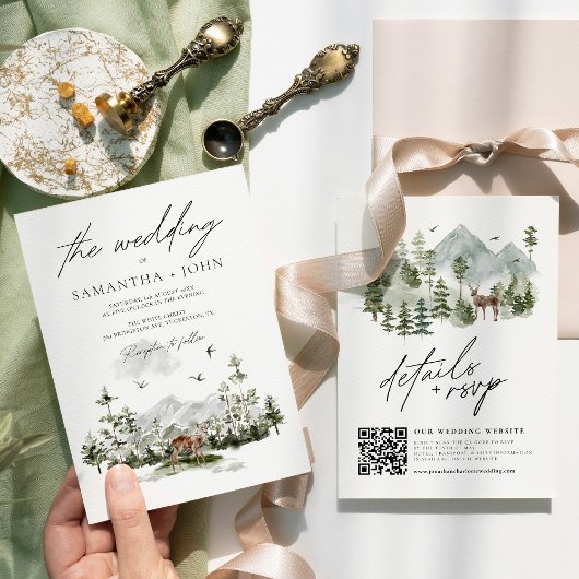 Invitation Rustic Mountain Forest Boho Détails du Mariage et