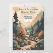 Invitation Rustic Mountain Forest Code QR Mariage À feuillage (Devant)