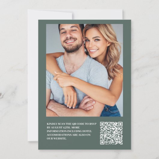 Invitation Rustic Mountain Forest Code QR Mariage À feuillage (Dos)