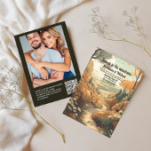 Invitation Rustic Mountain Forest Code QR Mariage À feuillage